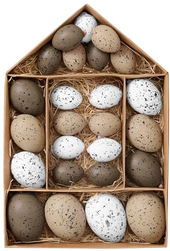 Victor's Workshop 25x Ostereier zum Aufhängen, farbige künstliche Ostereier für Osterdeko Osterstrauß Osterkörbchen Frühlingsdeko - Braun