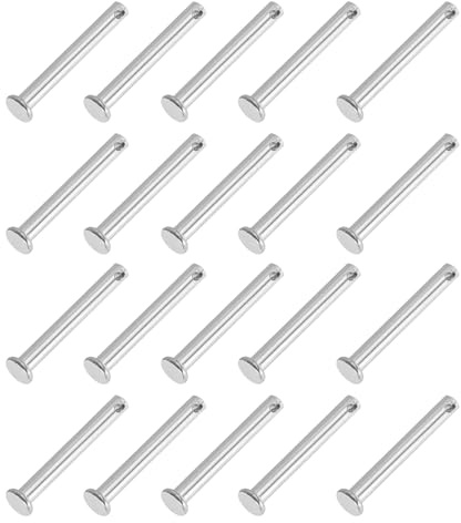 PATIKIL 20 Stück 50mm Lange Steckbolzen 5mm Durch. Flachkopf Edelstahl Bolzen mit Loch 2mm Durch. Einlocher Sicherungsbolzen für Industrie Maschinenbau Anhänger Scharnier Möbel, Silber