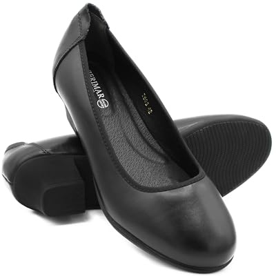 Zerimar Bekväma damskor i läder - eleganta och lätta vardagsskor för kontor, receptionister, gästfrihet - klack 4,5 cm, svart, 40 EU