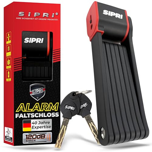 SIPRI® Faltschloss Fahrradschloss mit Alarm 120 dB | Faltbares Fahrradschloss hohe Sicherheit für E-Bike, E-Scooter & Motorrad | 8 mm Stahl, 116 cm, wetterfest, robustes Schloss mit Schlüssel