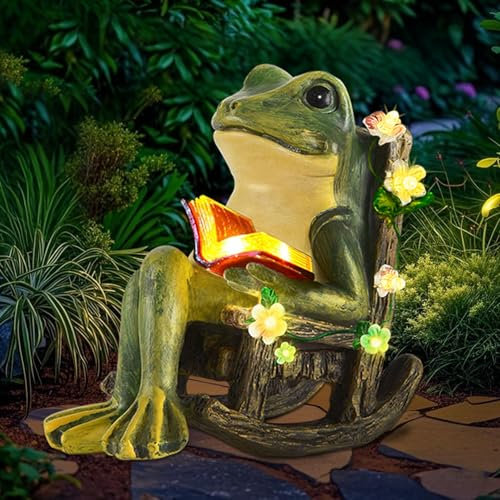 Solar Powered Miniature Frog Garden Statues Ornaments with Succulents Decorations and 7 LED Lights Outdoor for Patio Yard Balcony Birthday Gifts for Women Mum Unique Frogs Figurine Housewarming Ideas