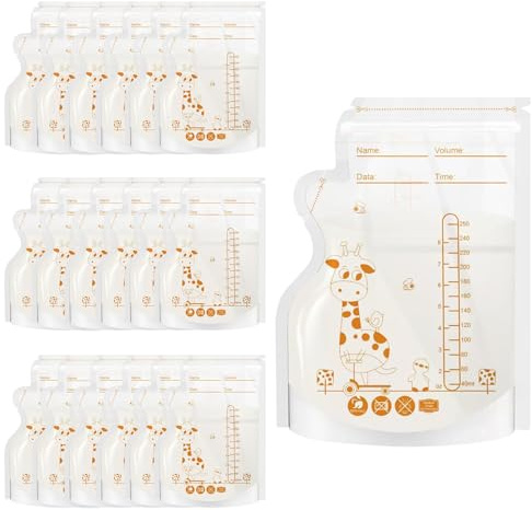 Lot de 100 sacs de stockage de lait maternel 250 ml pré-stérilisés pour congélation et décongélation rapide du lait maternel - Sacs de congélation sans fuite pour lait maternel - Double fermeture