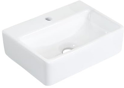 NUESTRA VIDA Vasque à Poser Rectangle en Céramique Blanc, Lavabo Salle de Bain Facile à Nettoyer, Lave Main pour Salle de Bains et WC (40x29,5x12 cm)