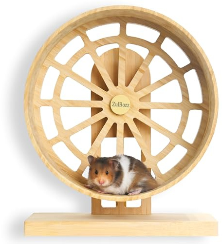 ZulBozz Silent Hamster Wheels Quiet Hamster Running Wheels 9″ Bamboo Wood Exercise Wheels with Adjustable Height for Young Syrian Campbell Dwarf, Roborovski, Gerbils and Mice