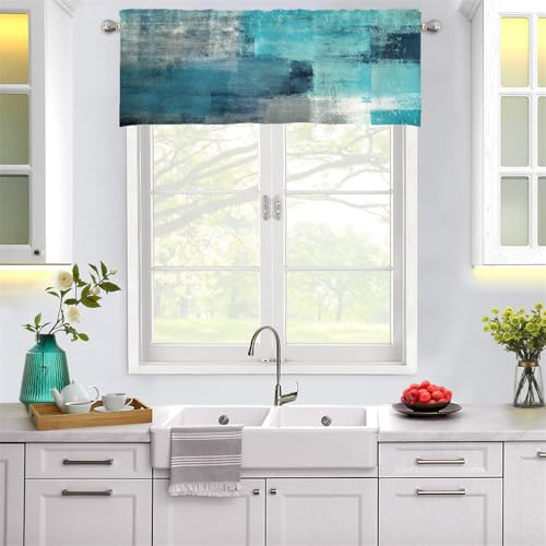 Odot Cortinas Cocina, Cortinas Semitransparente Moderno y Visillos Cortos para Ventanas, Cortina Cocina Estilo Nórdico, para Salón Lavadero Baño y Pequeñas Ventanas (Azul 1,152x45cm)