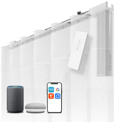 ABALON Perfect Wave Motoriserad Gardinskena, WiFi-motor kompatibel med Alexa, Google Home och Tuya Smart mobilapp, Fjärrkontroll, upp till 2 meter bred, Vit
