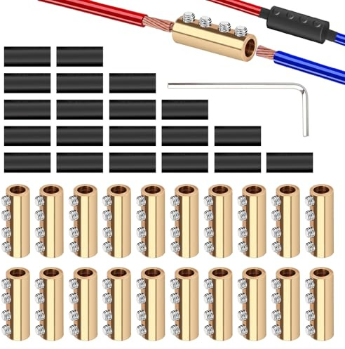 20Pcs 6-10AWG 6 8 10 Gauge Wire Connectors, 80Amp Quick Wiring Connection Terminal, Wire Connector Nut Kit with 80Pcs Screws 20Pcs Brass Heat Shrink Tube and Wrench (4Nuts)
