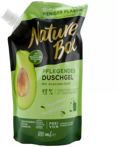 Nature Box Lot de 6 recharges de gel douche à l'huile d'avocat pressée à froid 500 ml