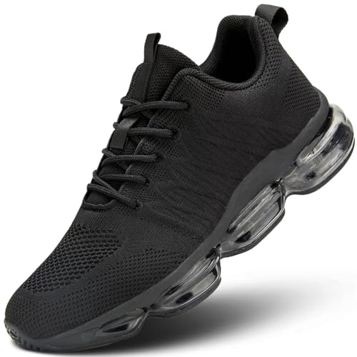 Men's Air Cushion Running Shoes Breathable Tennis Fashion Sneakers Non Slip Workout Casual Sport Gym Training Soft Sole Walking Shoes All Black