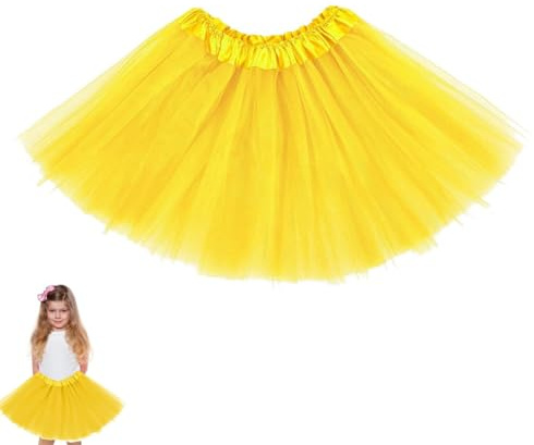 OIXYEY 1 Pezzi Gonna In Tulle, Gonna Tulle Donna, Gonna Tutu A Tre Strati Per Adulti Con Fodera Gonna Anni '80, Per Carnevale Celebrazione Party Festival Halloween Rock (Giallo A)