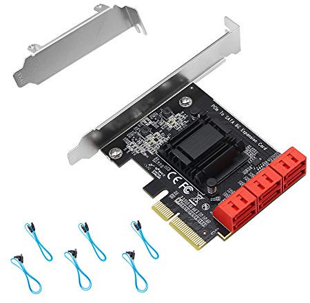 CERRXIAN Tarjeta adaptadora PCIE X4 a 6 SATA 3.0, para arranque de disco del sistema, compatible con modos RAID1, AHCI, SPAN, RAIDO4 (contiene 6 cables SATA)