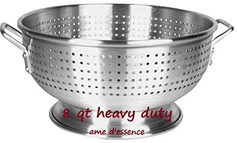 (8-QT) Aluminum Colander with Handles and Base Heavy Duty Commercial Grade