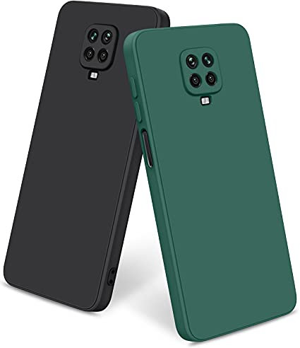 NAGAO 2Pack Fundas para Xiaomi Redmi Note 9S / 9Pro / 9Pro MAX,Funda de Liquida Silicona con Forro de Microfibra Suave Protección Completa para Redmi Note 9Pro/9S/9Pro MAX 6.67(Negro/Verde Oscuro)