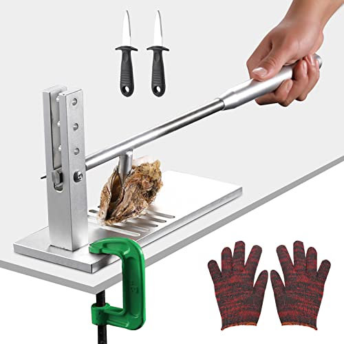 Couteau À Huîtres en Acier Inoxydable, Ensemble de couteaux à huîtres Ouvre-huîtres Oyster Shucker Avec Hauteurs Réglables, Commercial,avec des Gants résistants aux coupures & Base antidérapantes