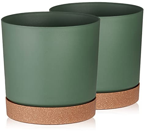 Tymar Blumentopf mit Untersetzer, 2er-Pack, dekorativer Pflanzentopf aus Kunststoff, Moderne, Runde Form, für Innenräume (ø 18 cm, (2pack) KOR Grün)