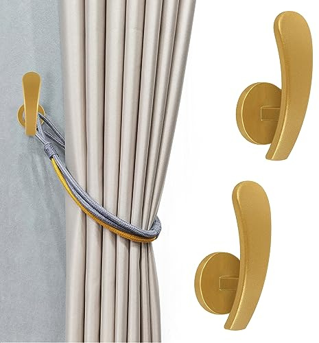 Gardinhållare, 2 st väggmonterade draperibindningar med skruvar, dekorativt draperi metallkrok vägghängare, guld