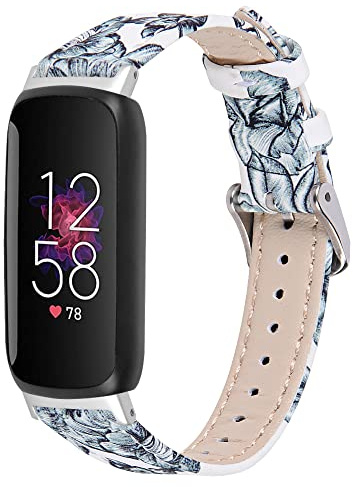 Chofit Bracelets compatibles avec Fitbit Inspire 3, bracelet de rechange en cuir à motif floral pour traqueur d'activité Inspire 3, Acier inoxydable