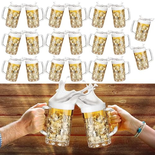 Mifoci 20 Pcs Plastic Beer Mugs with Handles 16 oz Oktoberfest Beer Stein Bulk Reusable Drinking Cups Glasses for Bavarian Party Supplies Cocktail Beverages Alcohol Soda