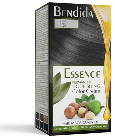 Bendida Coloración Permanente 120 ml con Aceite de Macadamia y Oxidante 6% | Cobertura 100% de canas & brillo duradero | Tinte Permanente | color crema nutritiva (1 negro)