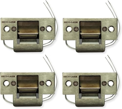 Seco-Larm SD-991A-D1Q Pack of 4 Mini No-Cut Electric Door Strikes; Indoor Use, Converts Cylindrical Lock Sets Into an Electronic Access-Controlled Locking System, Stainless Steel Keeper