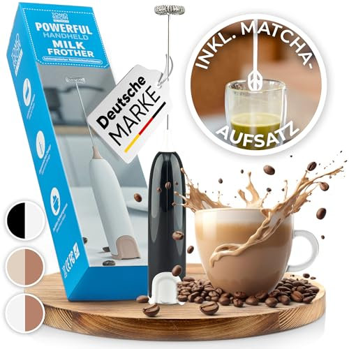 Tomorrow is Today Milchaufschäumer Stab inkl. Matcha Mixer-Aufsatz - Milchschäumer elektrisch -Matcha Besen - Ihr Aufschäumer für den idealen Schaumgenuss (Schwarz)