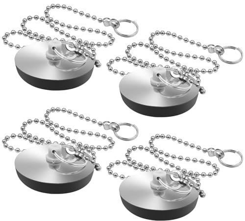 FIHODONE 4 PCS Sink Plug(42mm-46mm),Bath Plug with Stainless Hooks and Chains,Kitchen Plug for Sink Bath Plug Replacement Drain Stopper for Bathroom,Kitchen Sink, Wash Basin