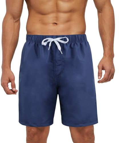 Meioro Hombres Pantalones Cortos de Baño con Bolsillos de Secado Rápido Pantalones Cortos de Natación en Forma Verano,Cintura Elástica Ajustable Boardshorts,Deportivos Transpirables(Azul Oscuro,XL)
