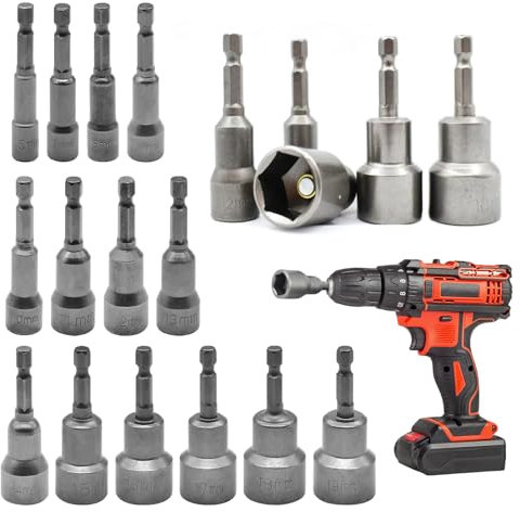 WIYETY Juego de 14 llaves de vaso: 6-19 mm magnético hexagonal, juego de llaves hexagonales para taladro atornillador inalámbrico