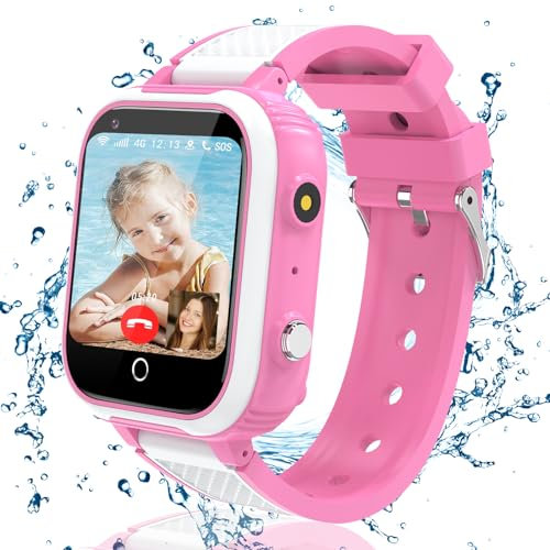 Smartwatch Kinder, 4G Wasserdicht GPS Uhr Kinder Smartwatch mit GPS mit SIM, Kinderuhr mit Videoanruf Voice Chat SOS Anrufen Kamera Schulmodus Spiele Wecker Handy, Geschenke für Mädchen Jungen