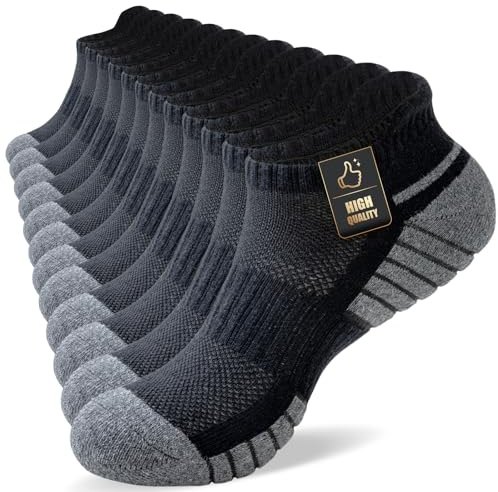 SockWaddles Cotton Trainer Socks for Men & Women, 6/12 Pairs, Cushioned | 78.6% cotton with breathable mesh and a cushioned sole; low-cut running socks with arch support and a secure heel fit.