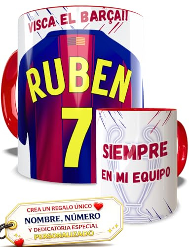 EL DETALLITO Taza Barcelona Personalizada Fútbol Nombre Número Y DedicatoriaPara Profesores Cerámica Regalo fin de curso dia del padre Niños Cumpleaños Tazas Desayuno Maestros ceramica 350ml