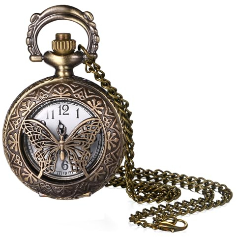 Avaner Hollow Butterfly Pocket Watches: Women's Bronze Vintage Analog Quartz Pocket Watch for Women
