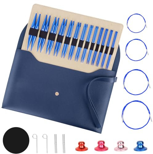 Rundstricknadel Set Austauschbar, 13 Paare, 3-10 mm, Professionelles Strickzubehör Set für Anfänger & Erwachsene, Einfache Bedienung, Stricker Geschenk（Blue）