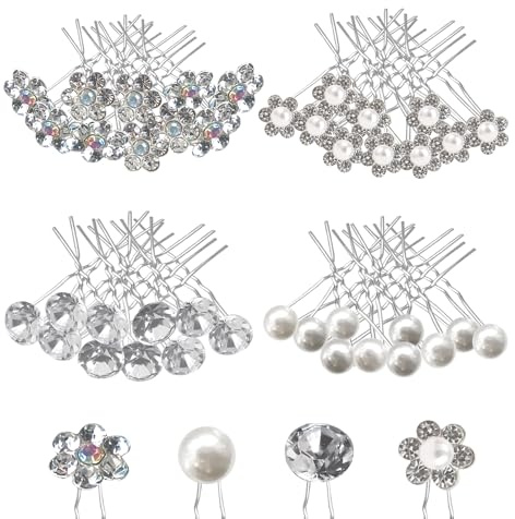 40 horquillas para novia, horquillas de perlas plateadas con diamantes de imitación, accesorios para el cabello de boda para mujer, accesorios para el cabello de novia para boda, graduación