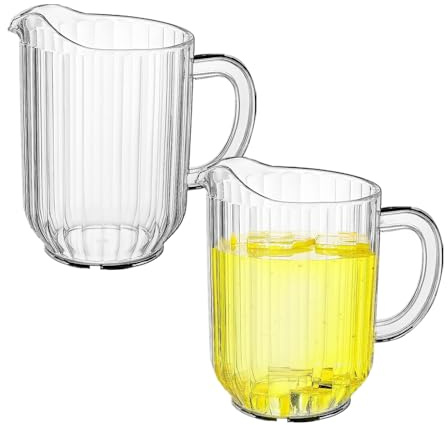 WELKOR 32 Oz Plastic Beer Pitcher Set,Commercial Grade Anti-Drip Restaurant Water Pitcher with Handle,Frost-Resistant Design,Ideal for margarita, Sangria, Lemonade Iced Tea (2 Pack, 32oz(900ml))