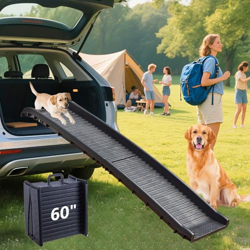YUZINO Rampe pieghevoli per cani da 152 cm per auto, rampa portatile per cani con maniglia, rampa per auto con superficie antiscivolo, rampe per animali domestici per cani fino a 75 kg, adatta per