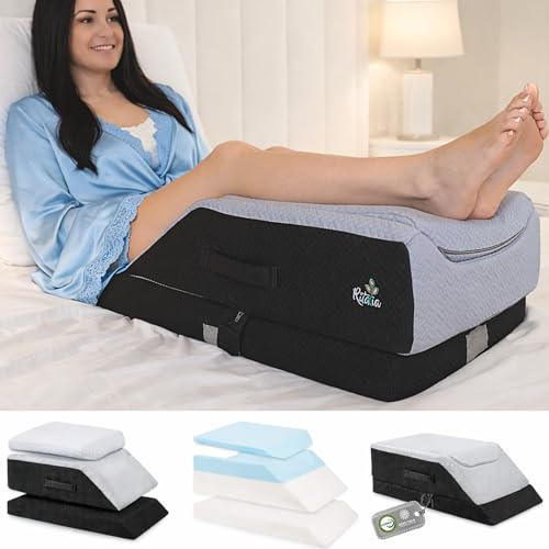 Ritalia COJÍN para PIERNAS Almohada para elevar piernas | 3 Alturas Ajustables | Cojín ortopédico para Descanso y circulación de piernas en Memory Foam | Funda Transpirable Lavable