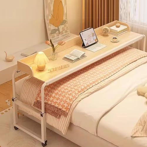 GUAWJRZDP Table de Lit Extensible avec roulettes, Bureau de À Hauteur Réglable, Table pour Lit King Size, Au-Dessus du de Nourriture Tables Roulante(Natural,L 120CM/47.2IN)
