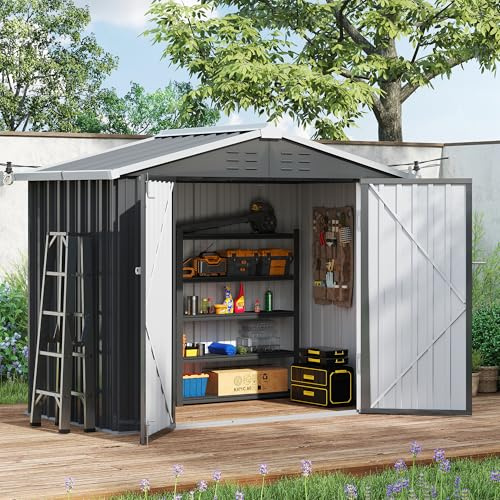 Amopatio Abri de Jardin Metal, Cabane de Jardin Exterieur, 196 x 119 x 185cm, Armoire Jardin de Rangement Etanche, Acier galvanisé pour arrière-Cour, Patio, Noir