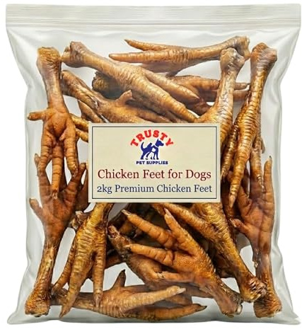 Chicken Feet for Dogs - 2kg | Natural Dog Treat | Hypoallergenic & Grain Free | High in Glucosamine & Calcium | Natural Chews | Chicken Feet Dog Treats for Large & Small Dogs | By Trusty Pet Supplies