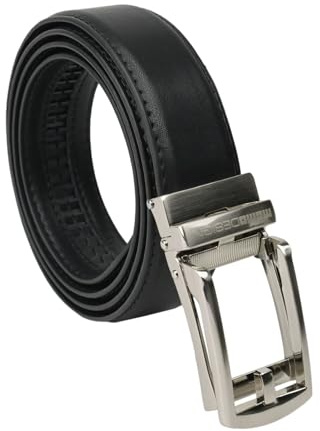 MOMO Design Cintura Uomo in Vera Pelle con Fibbia Automatica a Cricchetto, Nickel Free, Senza Fori, 125 cm Accorciabile Alta 3,5 cm Con Scatola Regalo
