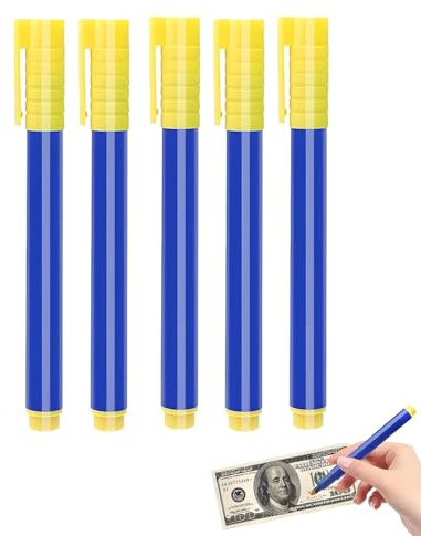 YIPFEN Counterfeit Money Test Pen Pack of 5 - Fast & Reliable Authenticity Check for All Banknotes, Professional Money Checker Effectively Protects Against Fraud