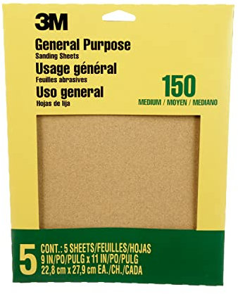 3M Papel de lija de óxido de aluminio mediano, 9001NA, 22.86 cm x 27.94 cm, 5/paquete