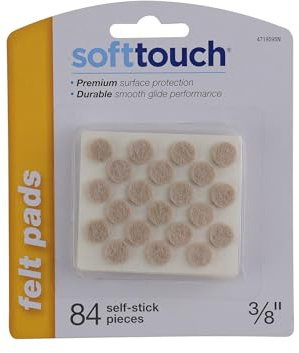 SoftTouch 3/8 Round Mini Self-Stick Furniture Slider Felt Pads for Hard Surfaces, Noise-Reducing Adhesive Furniture Moving Pads for Beds, Sofas, Dressers, 84-Count, Beige