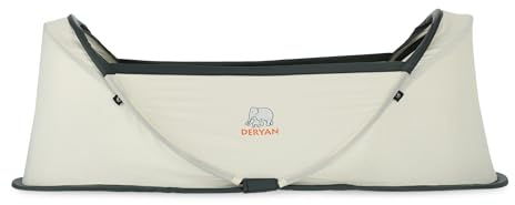 DERYAN Infant Baby Bed - Pop Up Travel Bed - from birth to 1.5 years - Light & Compact - Set up within 2 seconds - incl. Mosquito Net & Travel Bag - 98x60x32cm (Cream)