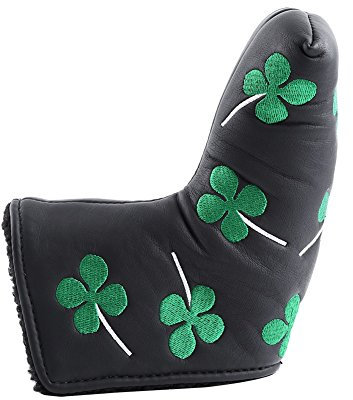 Nikou Putter Cover Golf Headcover Vierblättriges Kleeblatt Blade Cover, PU Four Leaf Putterkopfabdeckungen Zubehör für Golf Aktivität (Schwarz)