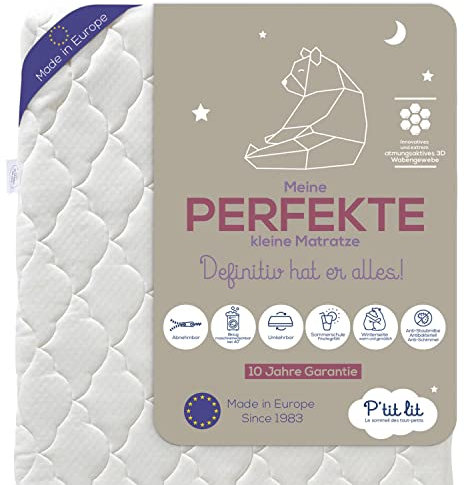 P'tit Lit - Perfekte Babymatratze - 70x140 cm - 2 Seiten: Ultra atmungsaktiv im Sommer/warm und gemütlich im Winter - Anti-Milbe - Abnehmbar - OekoTex®