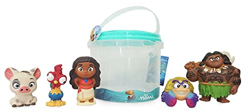 Disney Store Official Moana Bath Toy Set, 5 Pc. Set, Includes Moana, Maui, Pua, Hei-Hei, and Tamatoa, Moana Toys with Storage Bucket, Suitable for 6 Months+