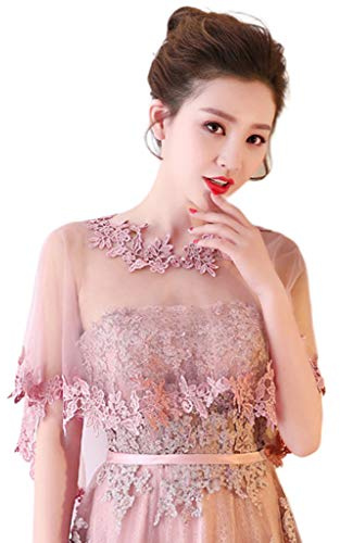 YO-HAPPY Femmes châle, Femmes Simple Couche Pure Haut Bas Mariage châle Wrap Floral Dentelle Applique épissage Garniture Nuptiale soirée Cape Haussement d'épaules Capelet boléro