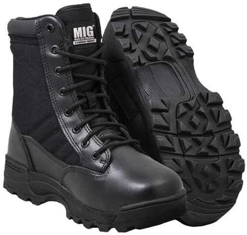 Mens MIG side zip & lace up Army Tactical Combat Boots (Black, UK7)